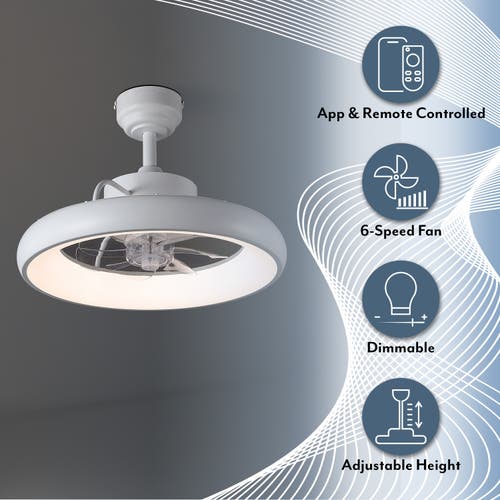 Oval Air Loren 20" Modern Contemporary 6-speed Metal Mobile-app/remote-controlled Dimmable Smart Int In White
