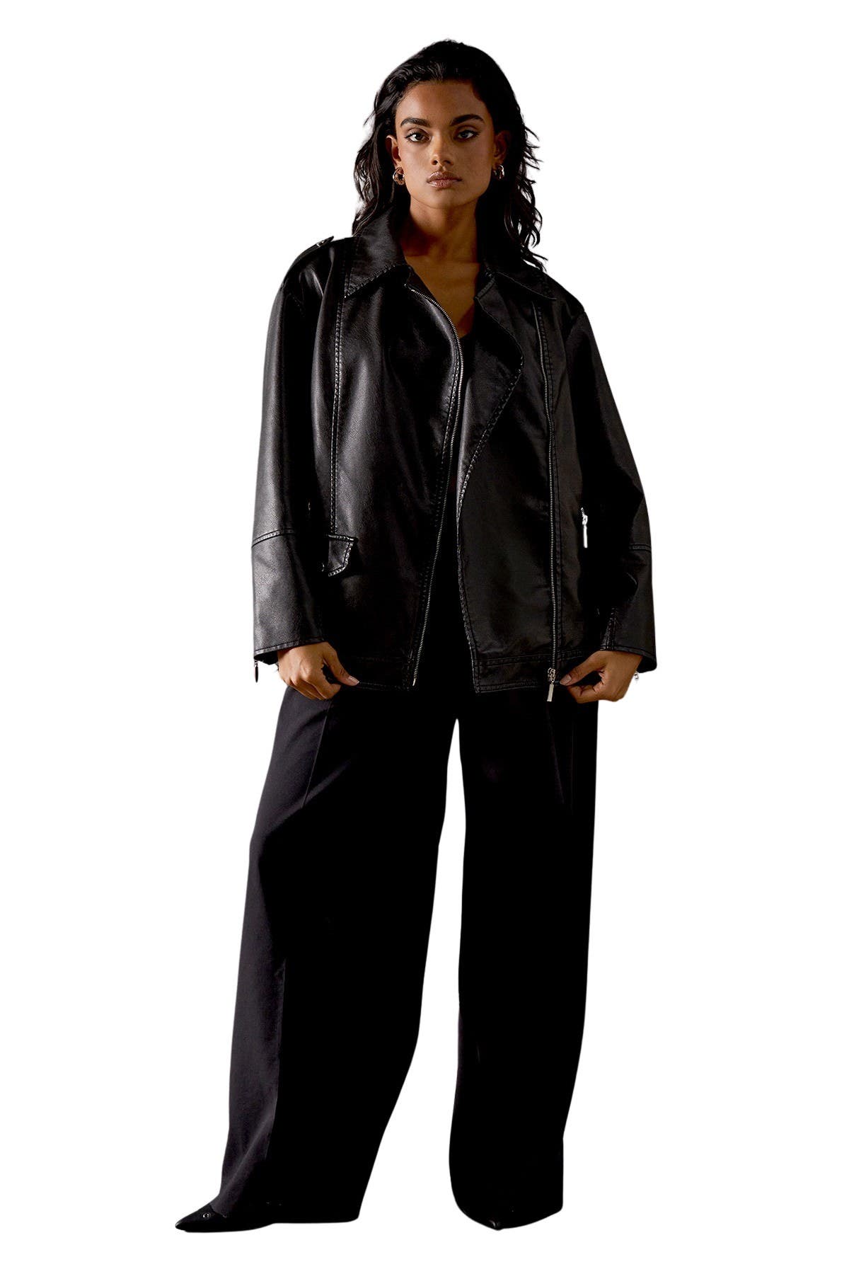 Oversized Whipstitch Leather Look Jacket - image 2