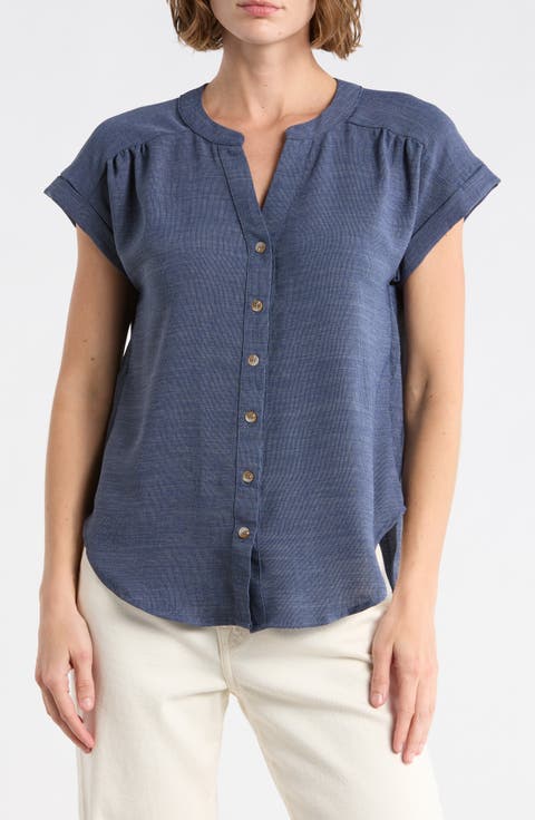 Button Front V-Neck Top