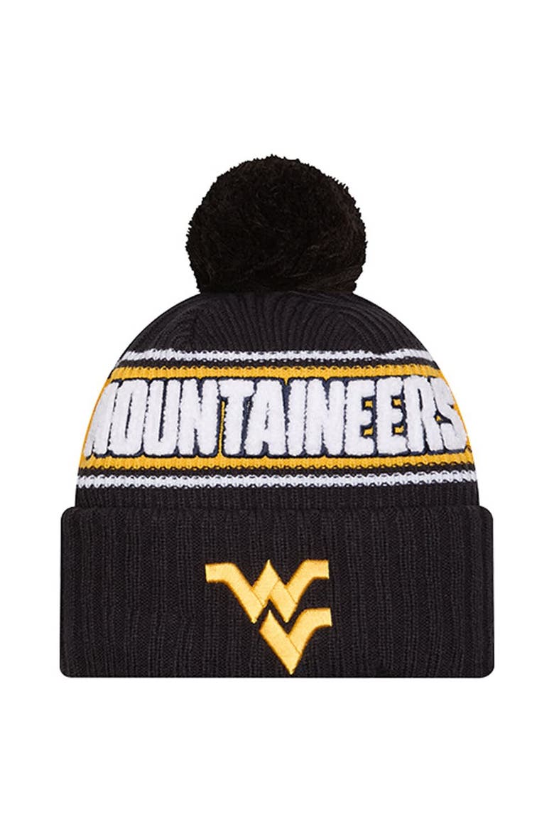 Men's New Era Black West Virginia Mountaineers Bold Cuffed Knit Hat with Pom, Main, color, Black