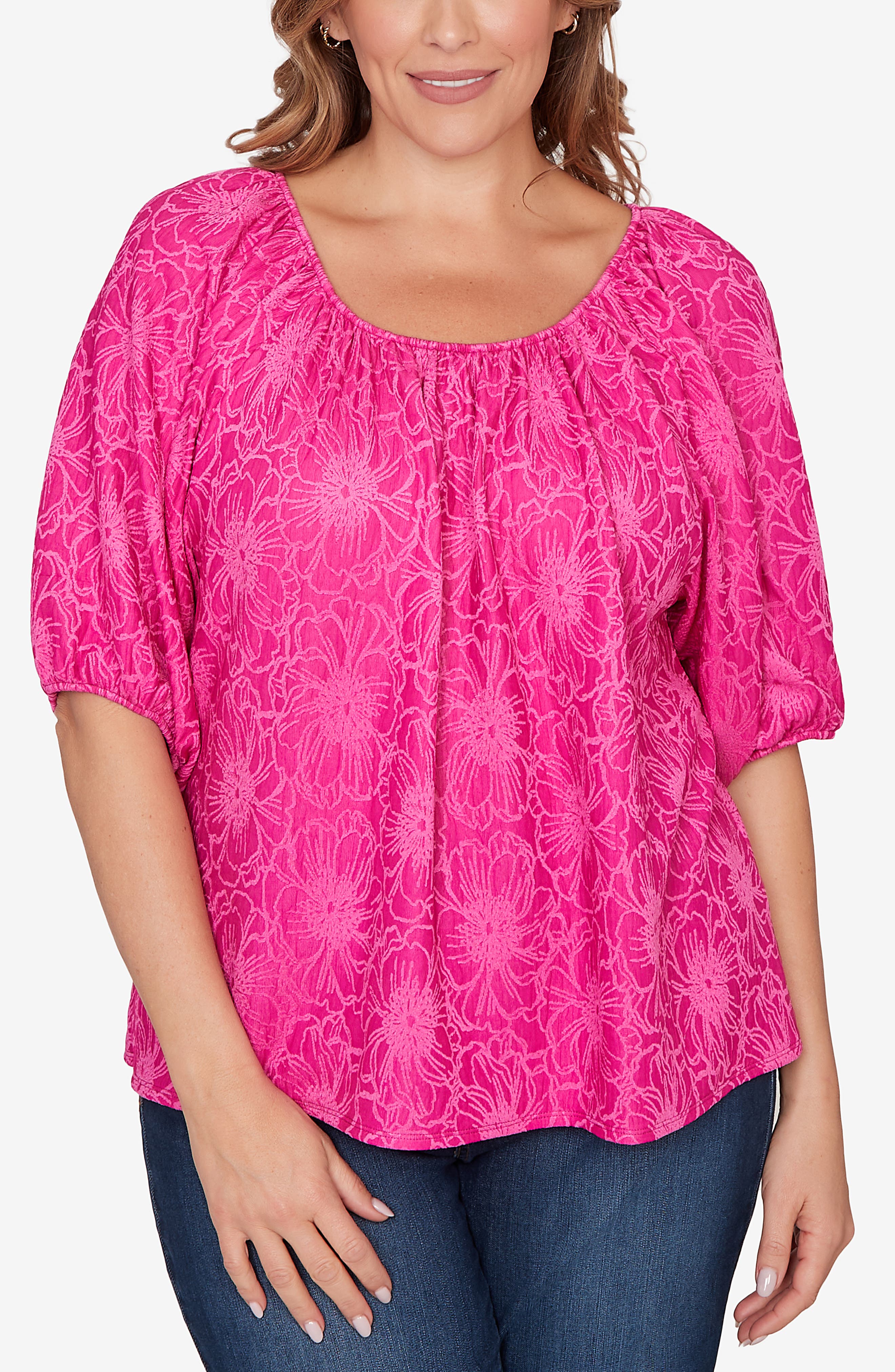 Ruby Rd. Ruby Rd Floral Textured Knit Top In Pink