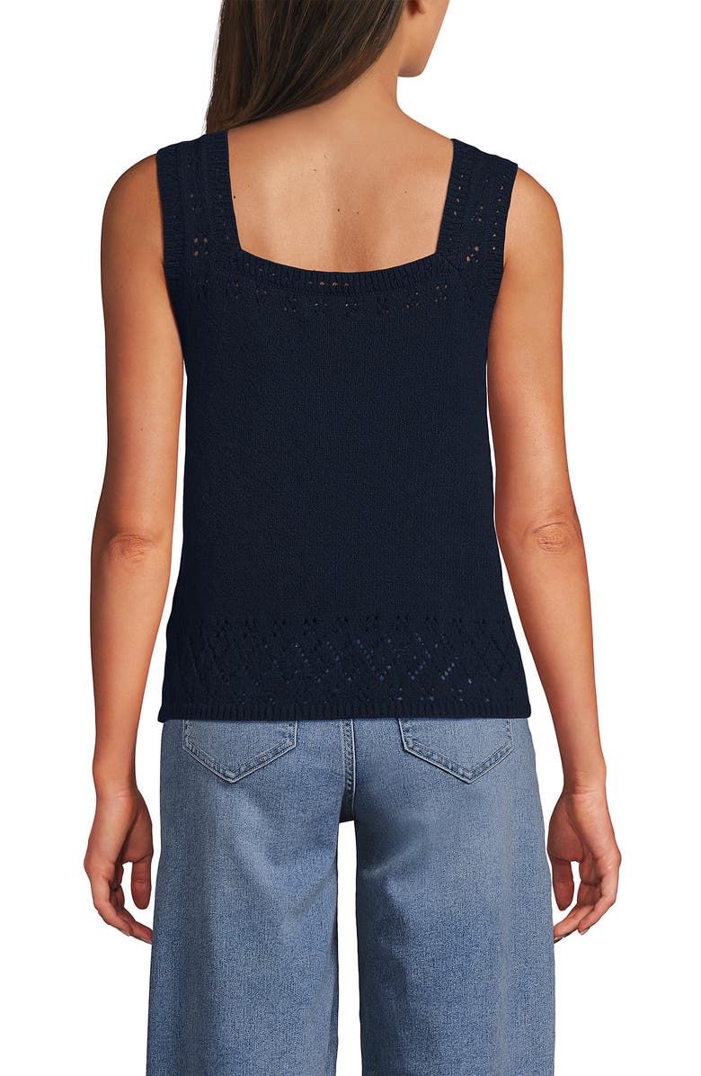 Lands' End Pointelle Square Neck Tank Sweater, Alternate, color, Radiant Navy