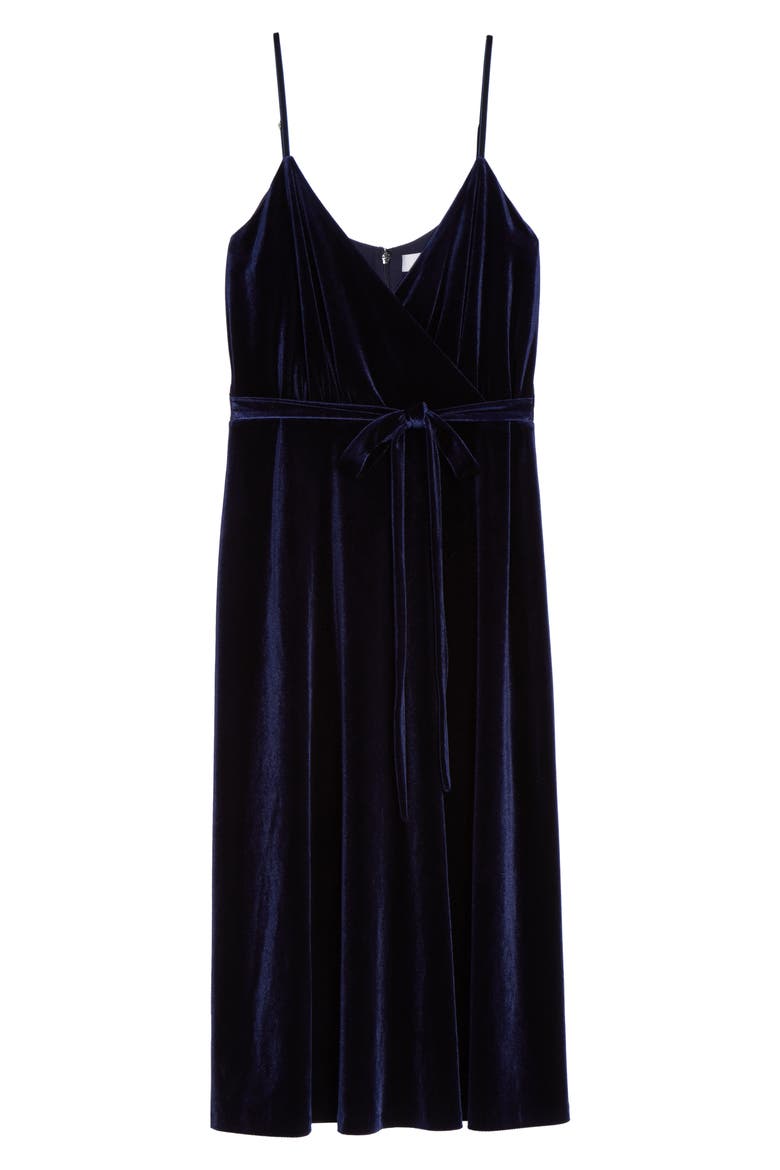 Sleeveless Velvet Faux Wrap Midi Dress, Alternate, color, NAVY