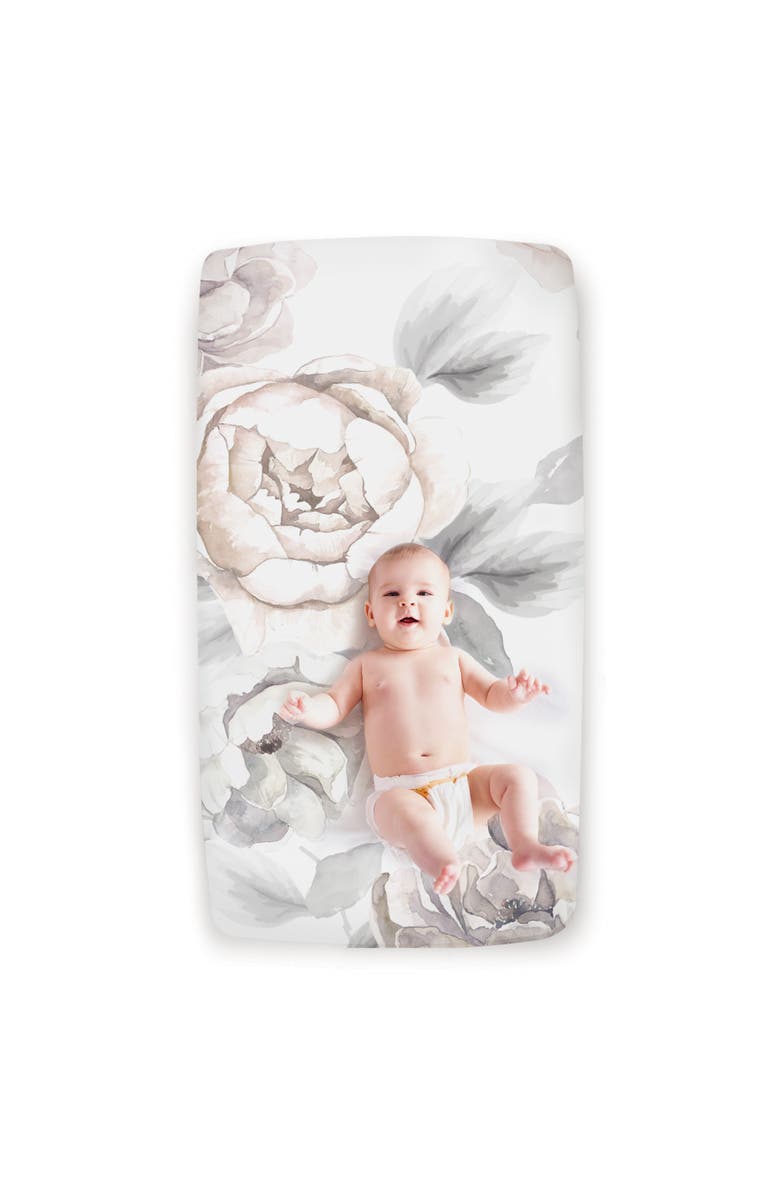 Lambs & Ivy Signature Watercolor Floral Organic Cotton Fitted Crib Sheet, Main, color, White Multi
