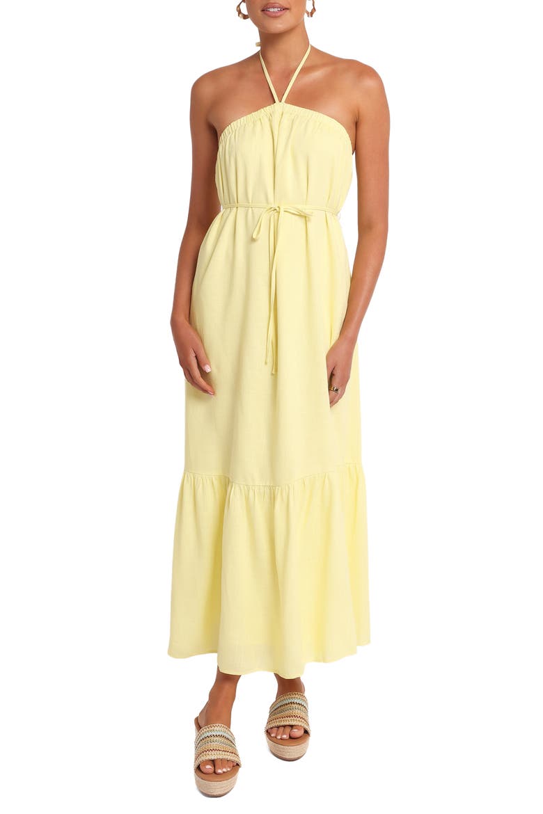 Halter Neck Linen Blend Maxi Dress, Main, color, LEMON