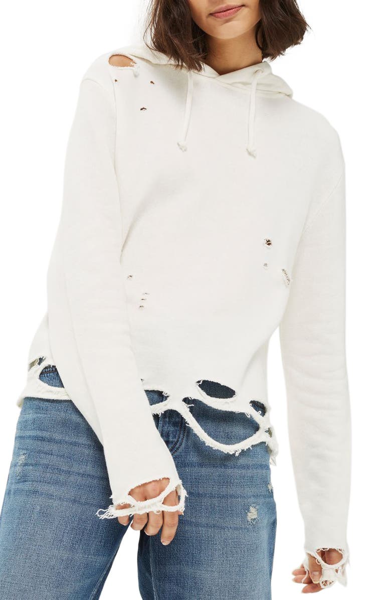 Topshop Distressed Hoodie, Main, color, 