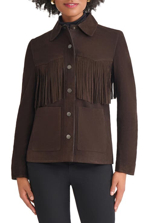 Fringe Detail Suede Shirt Jacket
