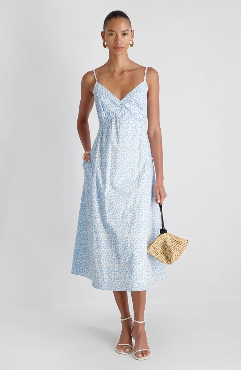 French Connection Rhodes Poplin Floral Print Midi Dress, Alternate, color, White-Poolside Blue