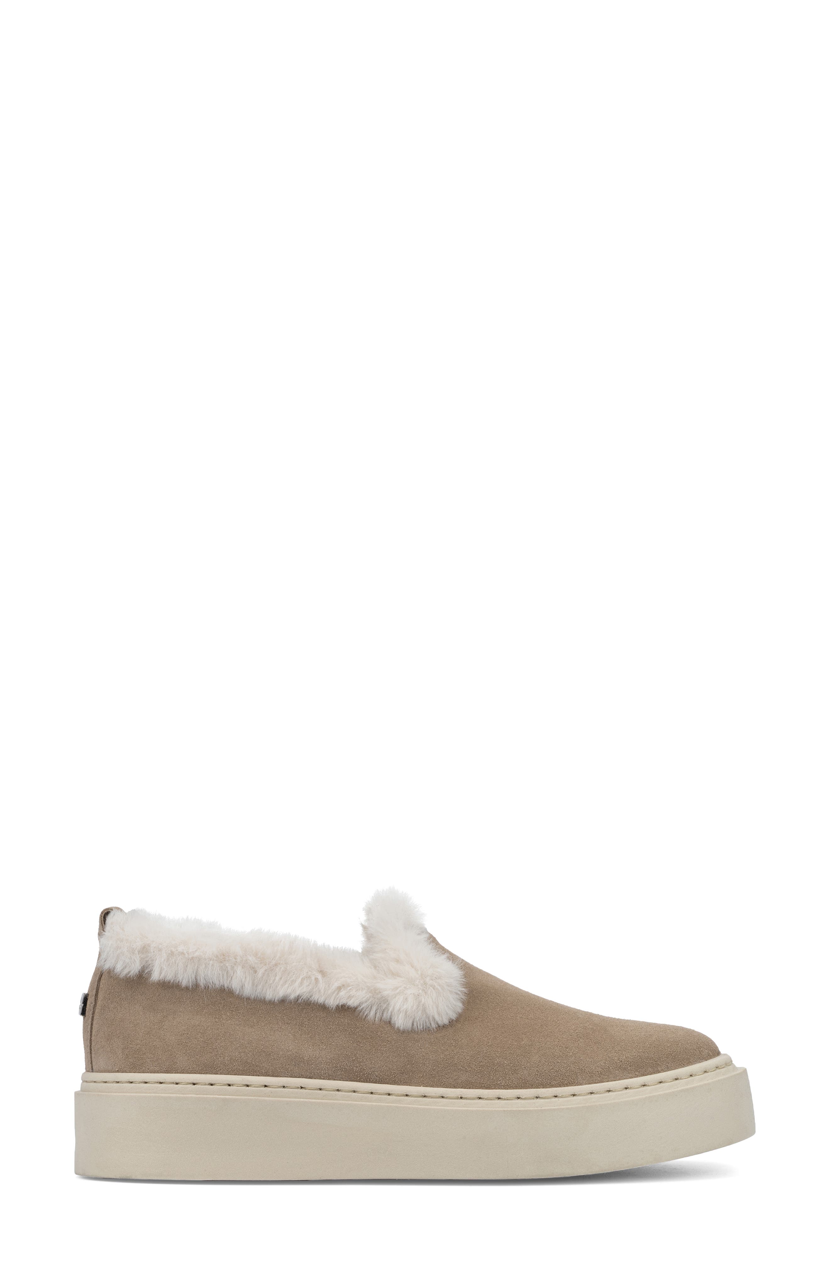 Letty Faux Fur Lined Slip-On Shoe, Alternate, color, DARK TAUPE/ WHITE