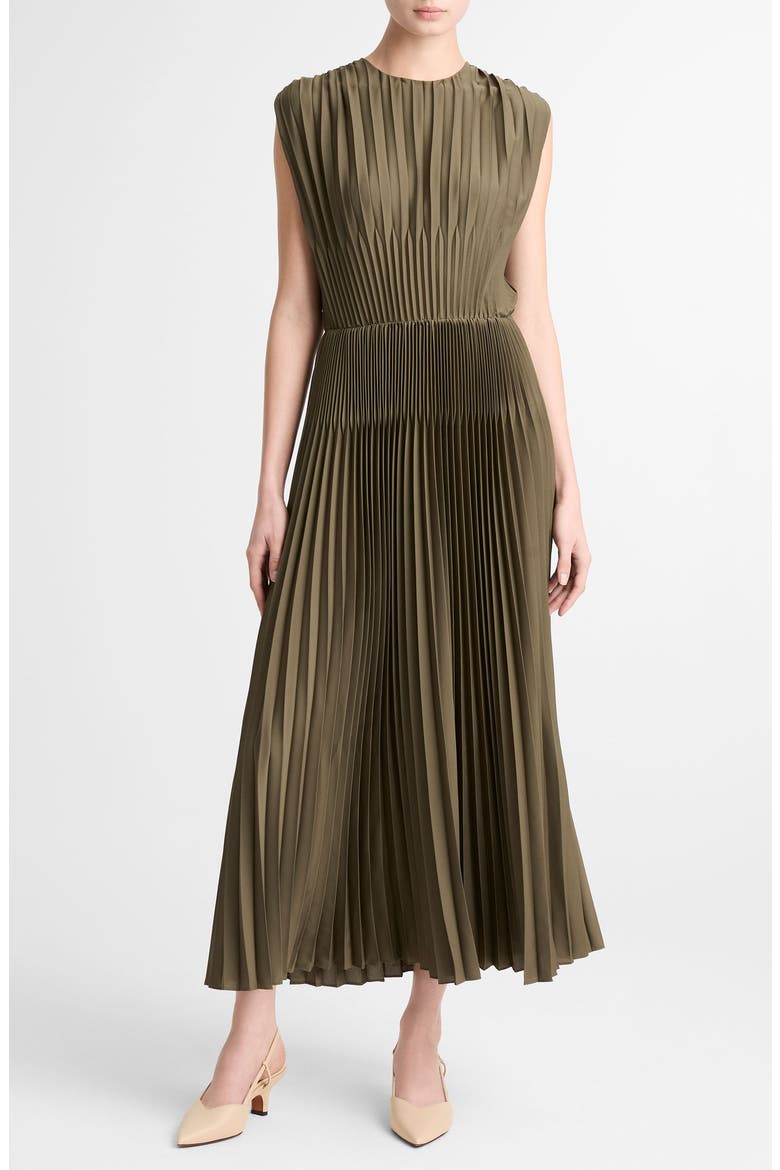Chevron Pleated Sleeveless Midi Dress, Main, color, SEA VINE
