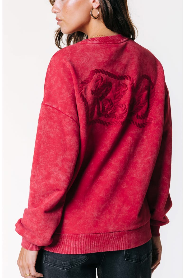 Rebel Braid Acid Wash Dropped Shoulder Sweat, Alternate, color, Red