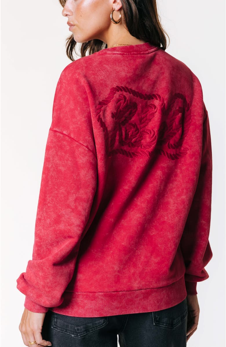 Colourful Rebel Rebel Braid Acid Wash Dropped Shoulder Sweat, Alternate, color, Red