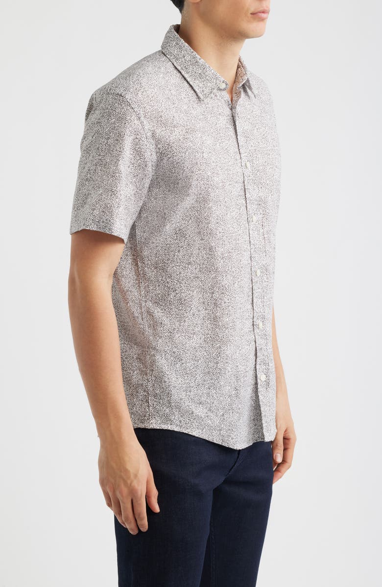 BOSS Roan Short Sleeve Stretch Linen Button-Up Shirt, Alternate, color, Dark Brown