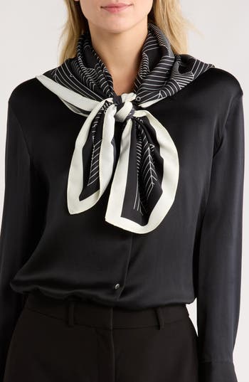 Ellian Geometric Print Satin Square Scarf In Black