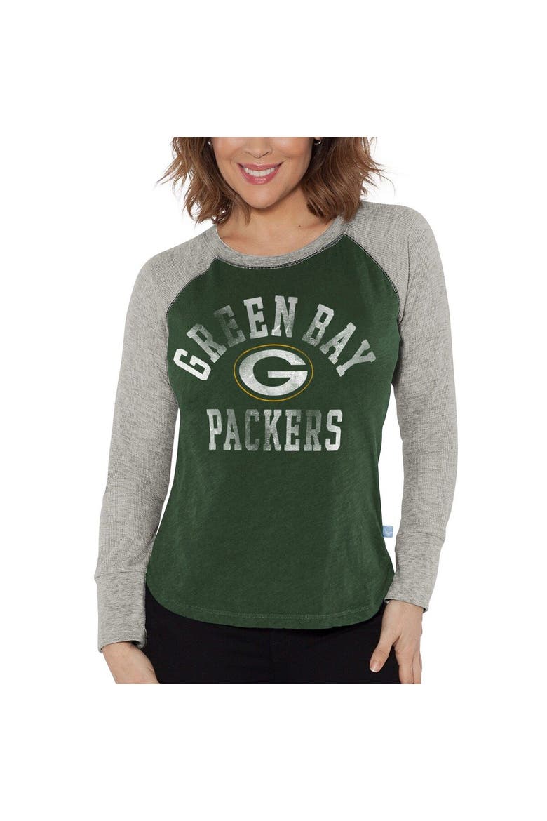 Women's G-III 4Her by Carl Banks Green/Heather Gray Green Bay Packers Waffle Knit Raglan Long Sleeve T-Shirt, Main, color, Green