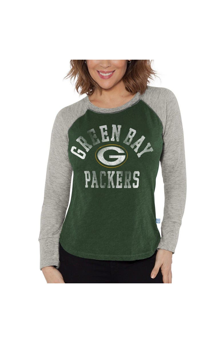 G-III 4HER BY CARL BANKS Women's G-III 4Her by Carl Banks Green/Heather Gray Green Bay Packers Waffle Knit Raglan Long Sleeve T-Shirt, Main, color, Green