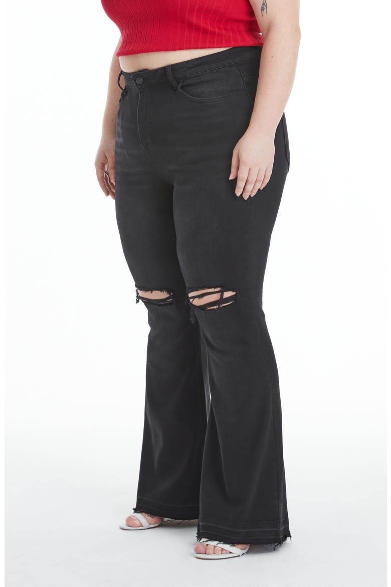 Lauren High Waist Ripped Flare Jeans, Alternate, color, BLACK