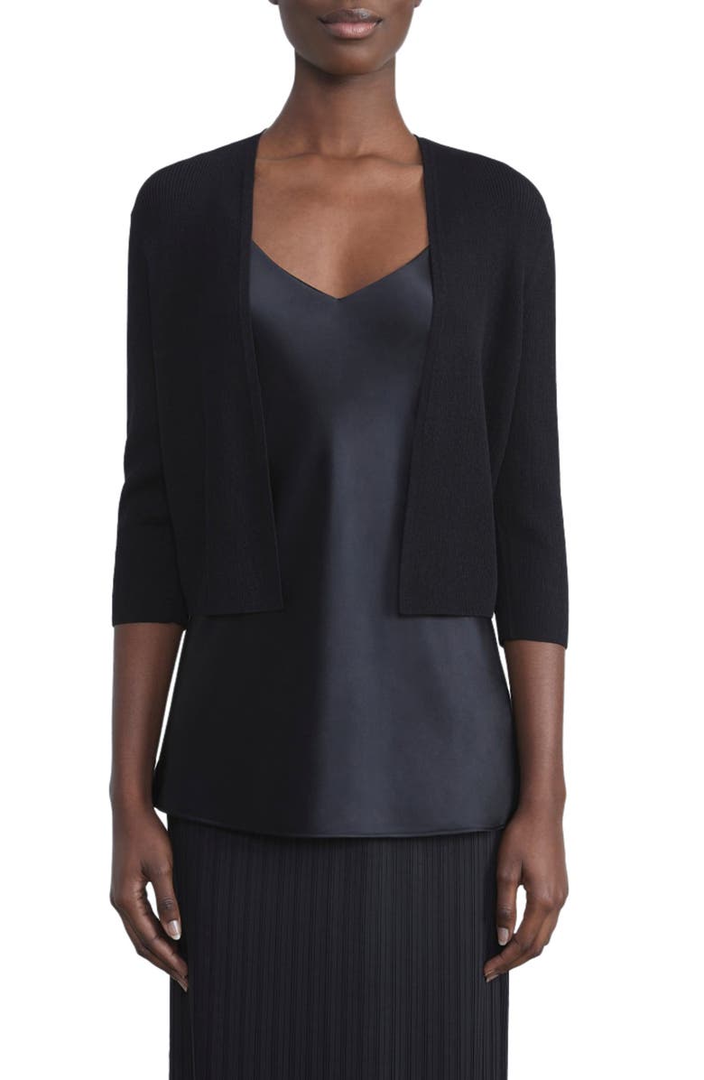 Lafayette 148 New York Open Front Crop Cardigan, Main, color, Black