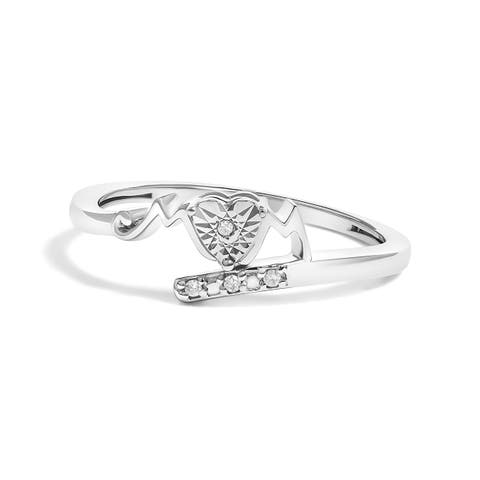 Silver Diamond Accent "MOM" Heart Ring