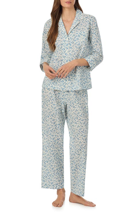 Print Cotton Blend Three-Quarter Sleeve Ankle Length Pajamas