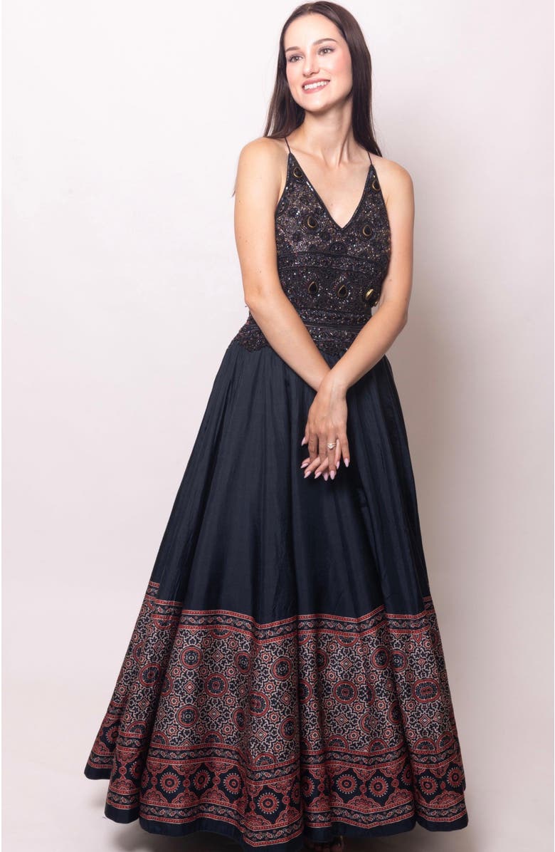 RAAS Elise Hand Embroidered Gown, Alternate, color, Black
