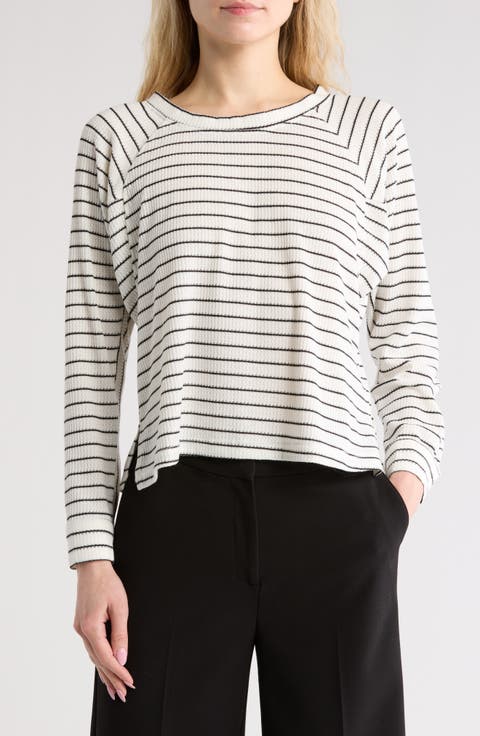 Stripe Long Sleeve Textured Knit Top