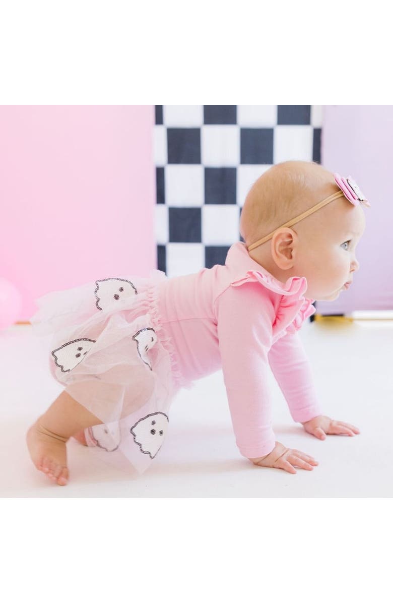 Sweet Wink Ghost Sequin Halloween Long Sleeve Tutu Bodysuit, Alternate, color,
