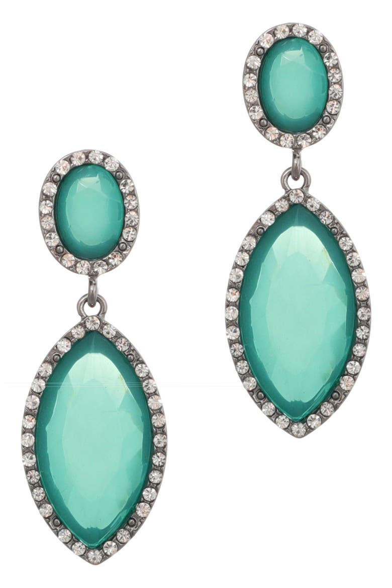 Crystal Halo Drop Earrings, Main, color, GREEN