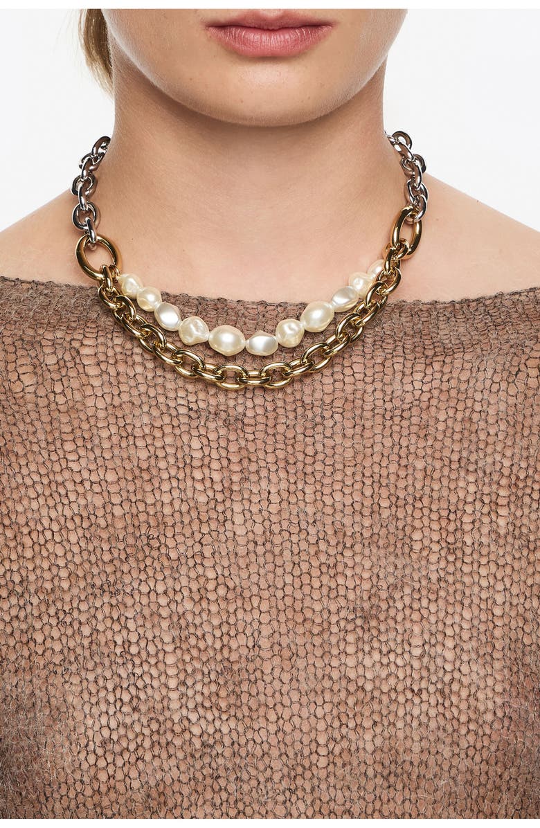 Bimba y Lola Two-Tone Double-Layer Chain Necklace, Alternate, color, Multigold