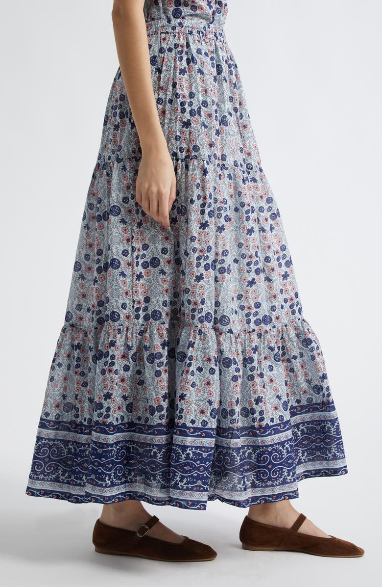 MILLE Paola Floral Print Tie Waist Maxi Skirt, Alternate, color, Navy Floral