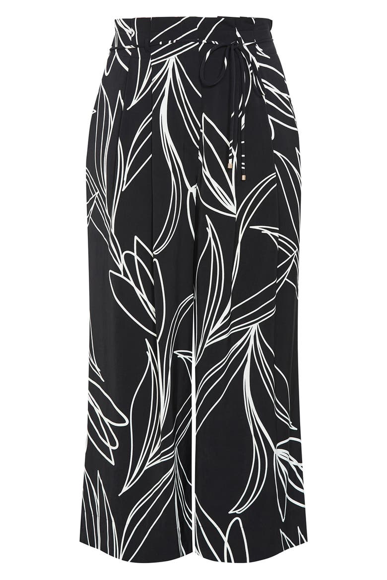 Shania Paperbag Waist Wide Leg Pants, Alternate, color, BLACK BLOOM