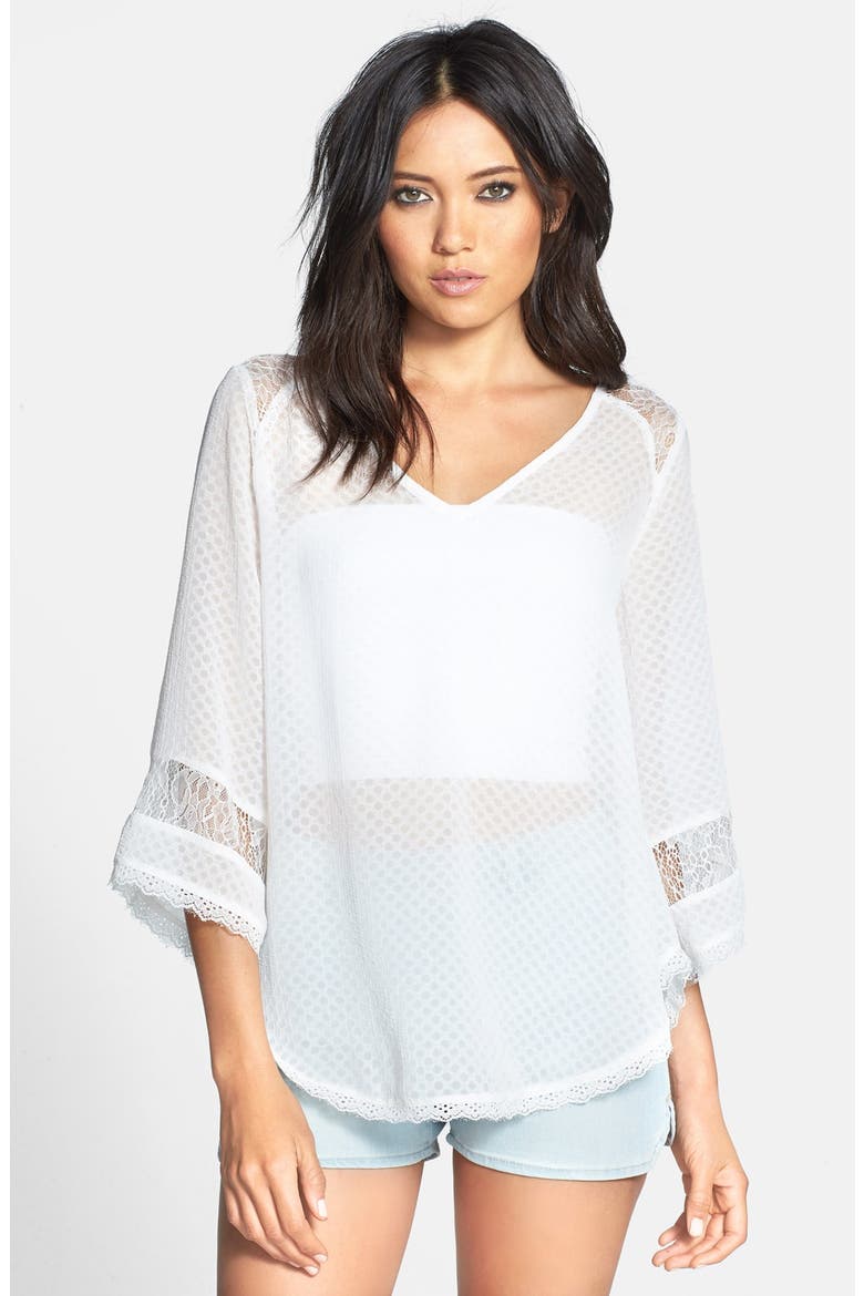 ASTR Lace Inset Textured Top, Main, color, WHITE