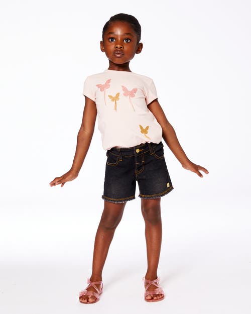 Deux Par Deux Girl's Organic Cotton Top With Applique Pink With Sparkling Butterfly In Pink With Sparkling Butterfly