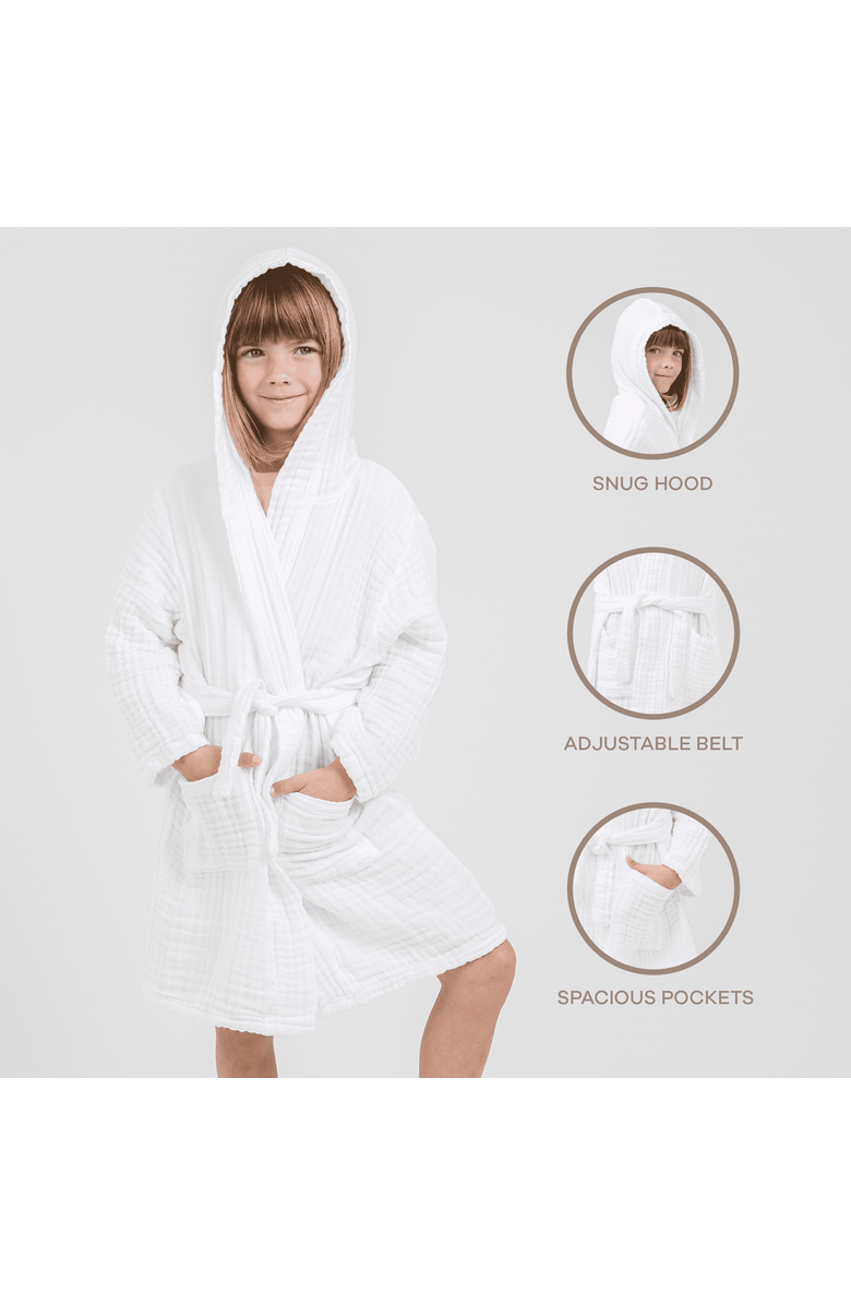 Comfy Cubs Muslin Bath Robe for Baby and Toddler, Alternate, color, White