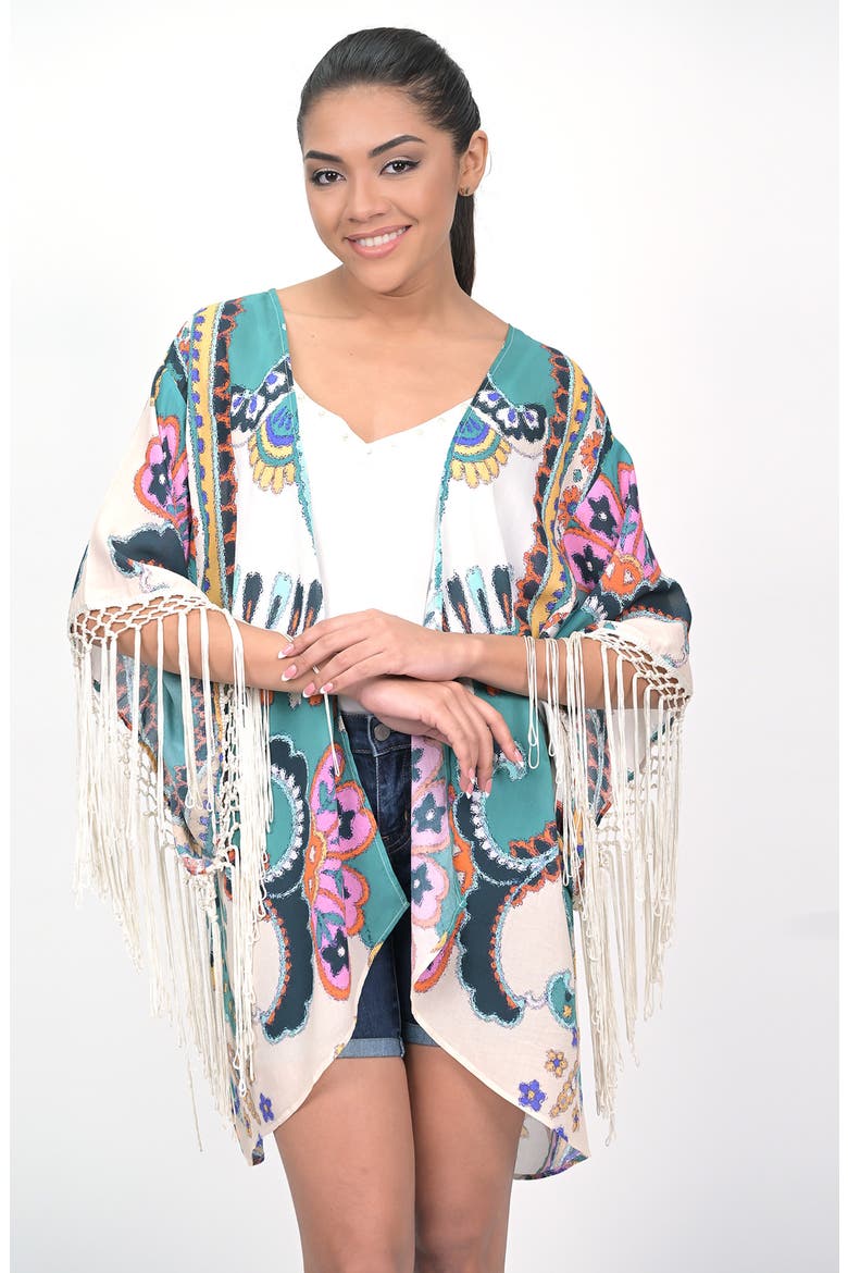 Fringe Kimono Wrap, Alternate, color, CREAM TEAL