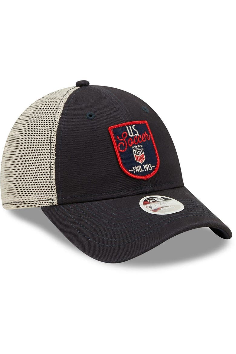 Women's New Era Navy USWNT Retro State Trucker 9FORTY Snapback Hat, Alternate, color, Navy
