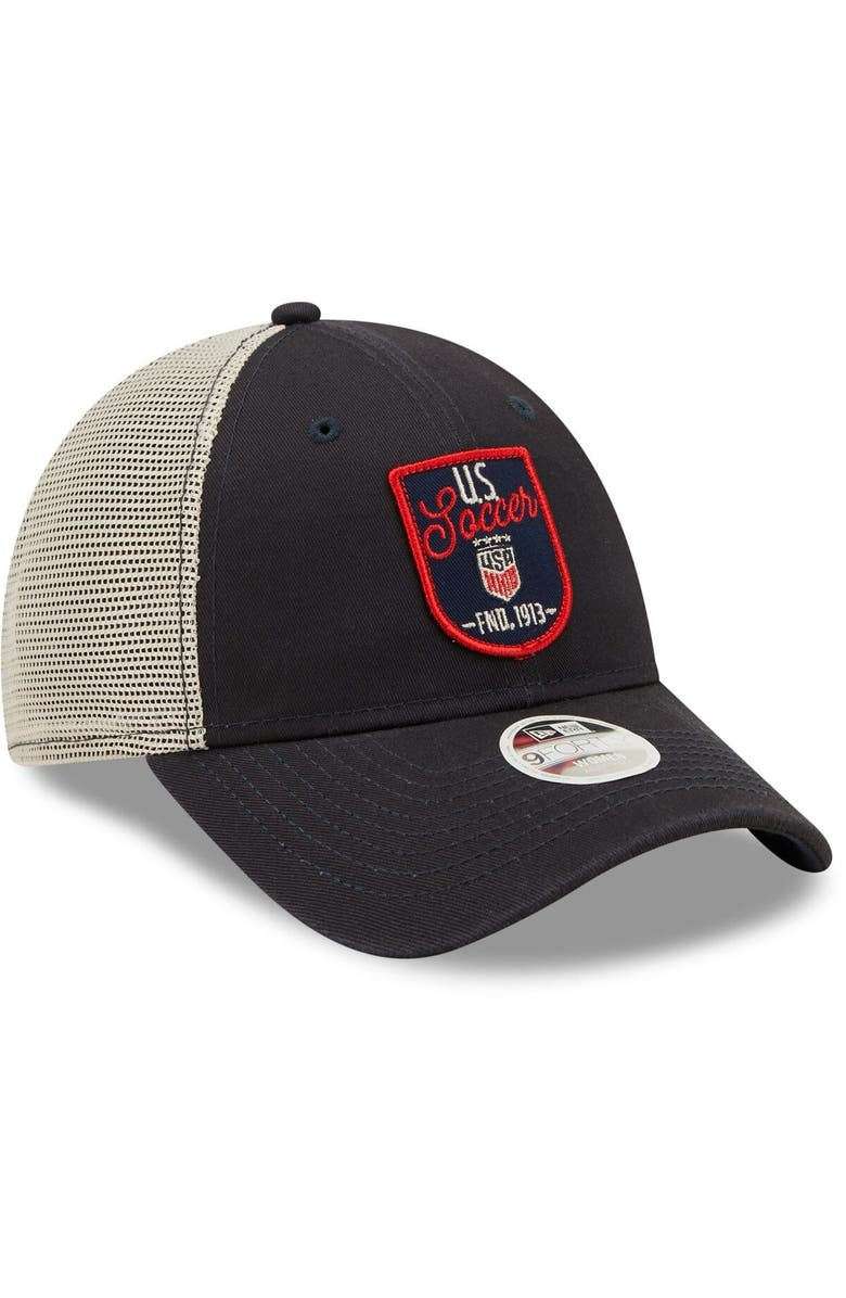 New Era Women's New Era Navy USWNT Retro State Trucker 9FORTY Snapback Hat, Alternate, color,
