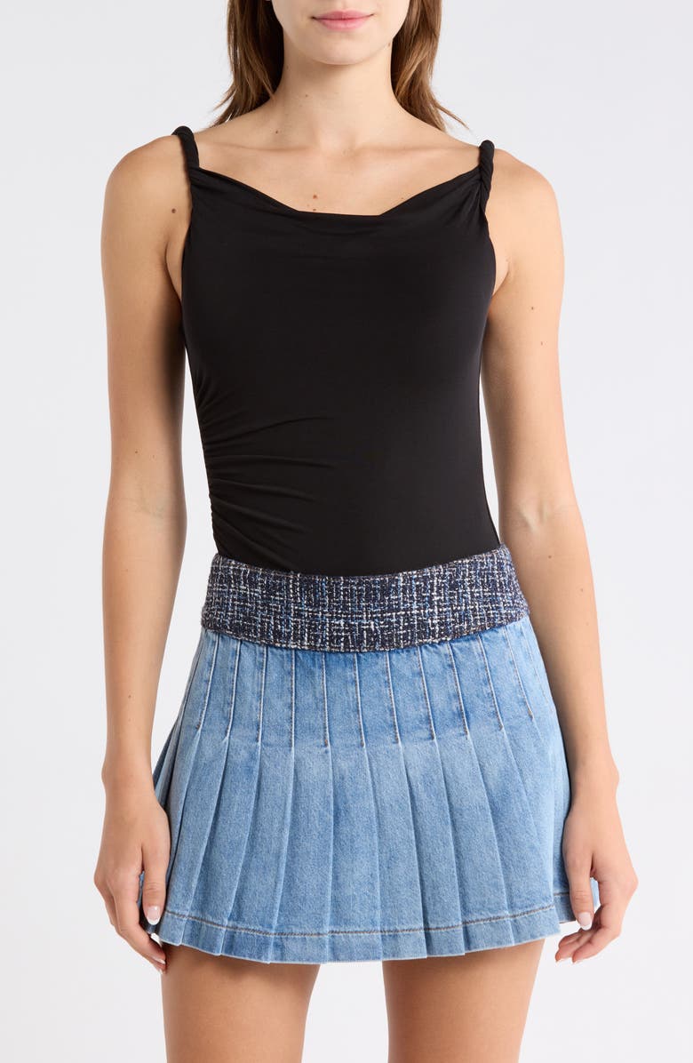 Alice + Olivia Bianca Twist Off the Shoulder Bodysuit, Main, color, Black