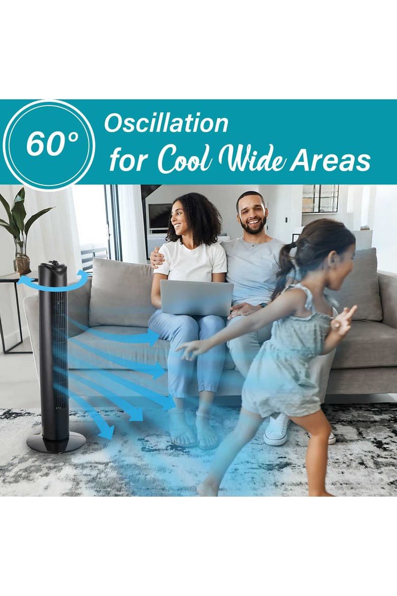 3 Speed 32 Inch Oscillating Tower Fan in Black, Alternate, color, Black