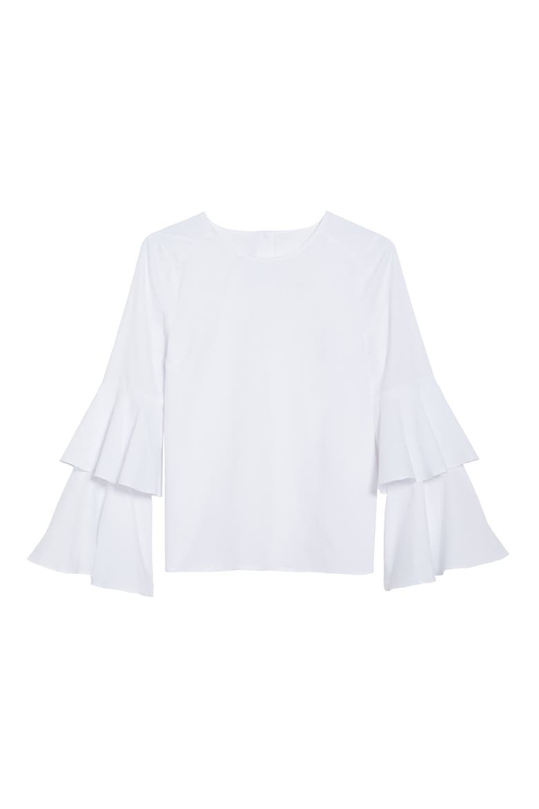 Bell Sleeve Poplin Top, Alternate, color, WHITE