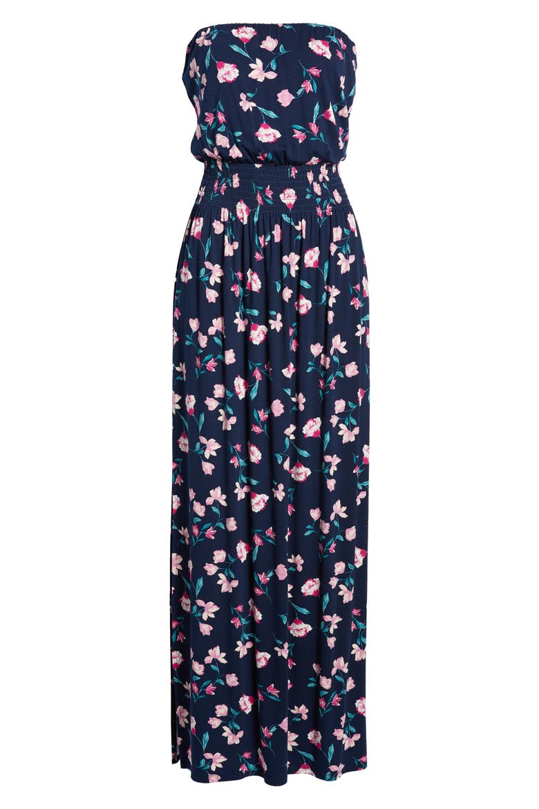 Strapless Maxi Dress, Alternate, color, NAVY SWEET PEA FLORAL