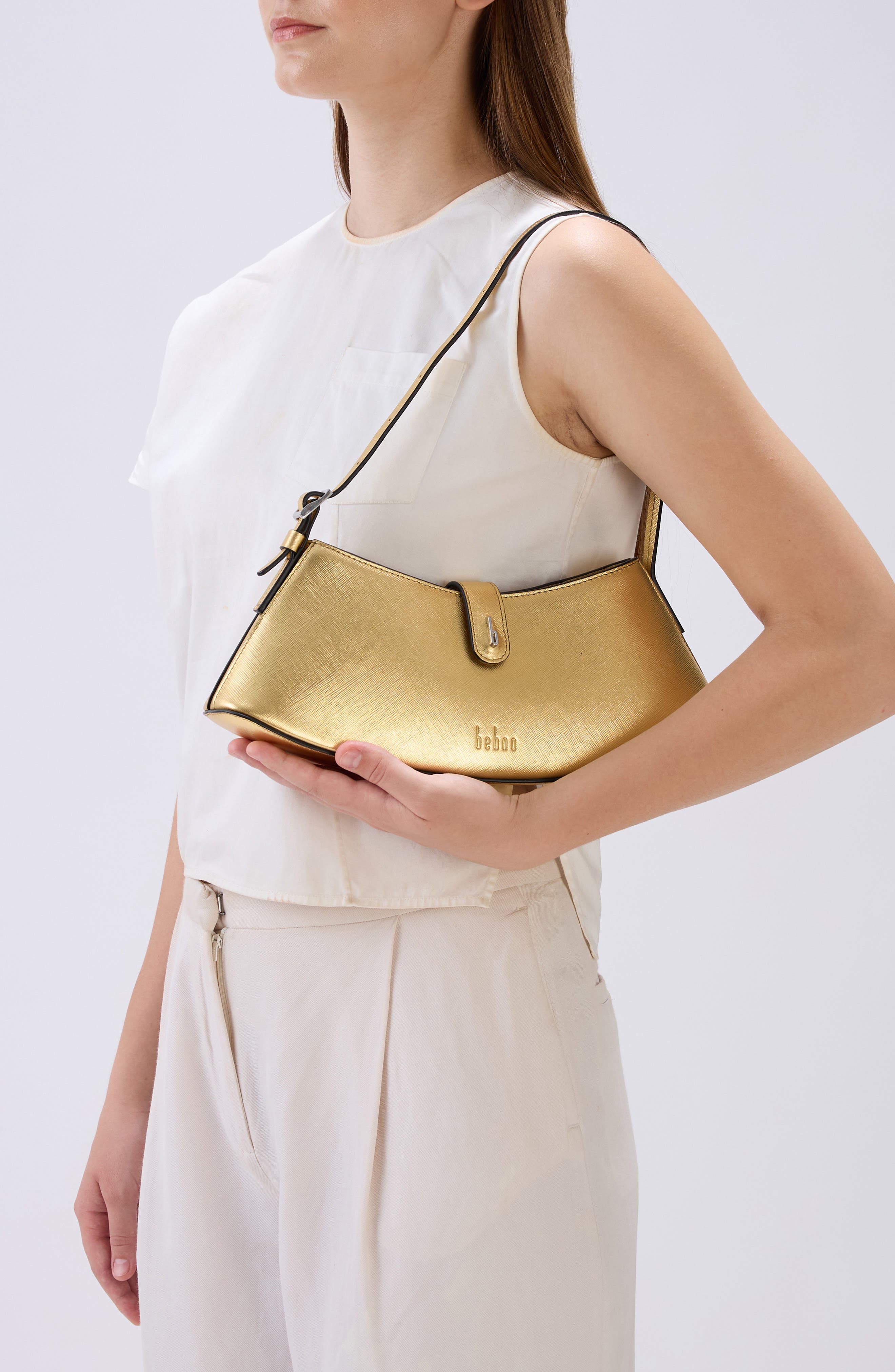 behno Mini Ruth Metallic Leather Shoulder Bag, Alternate, color, Gold
