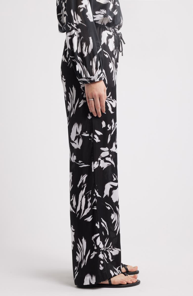 Nordstrom Satin Drawstring Pants, Alternate, color, Black- White Salvage Floral