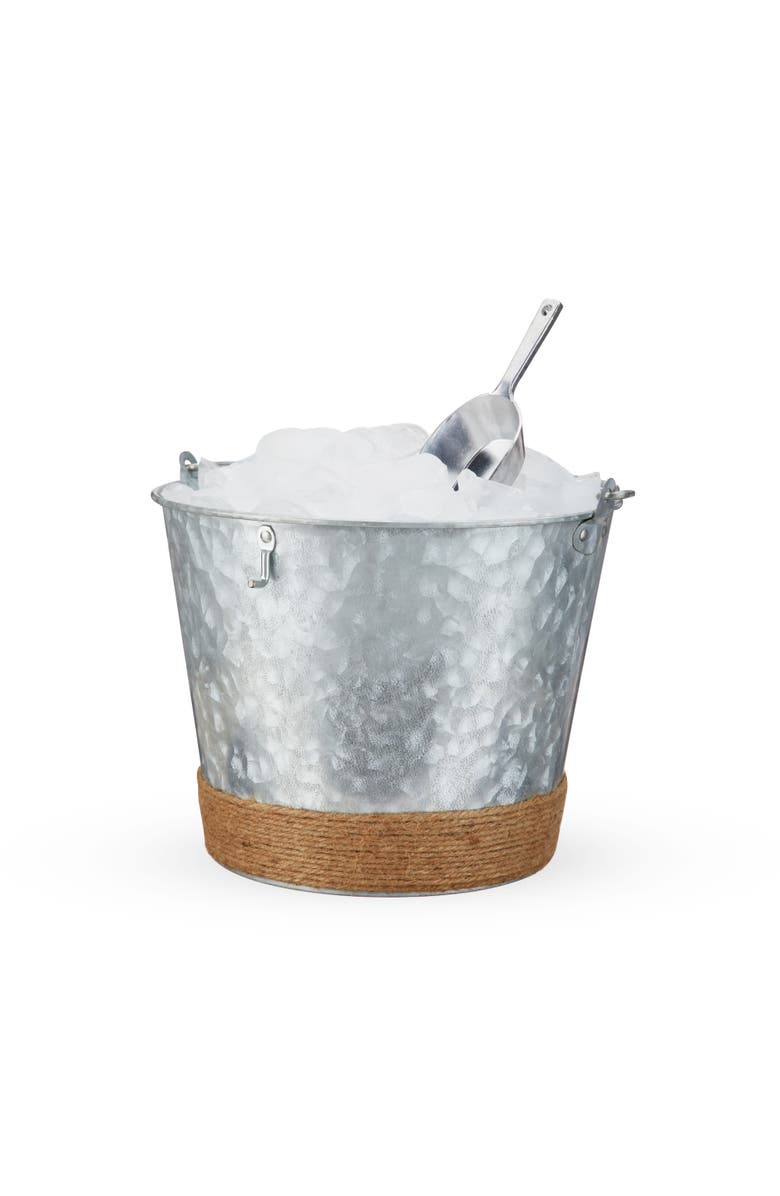 TWINE Jute Wrapped Galvanized Metal Ice Bucket with Scoop, Alternate, color, Silver