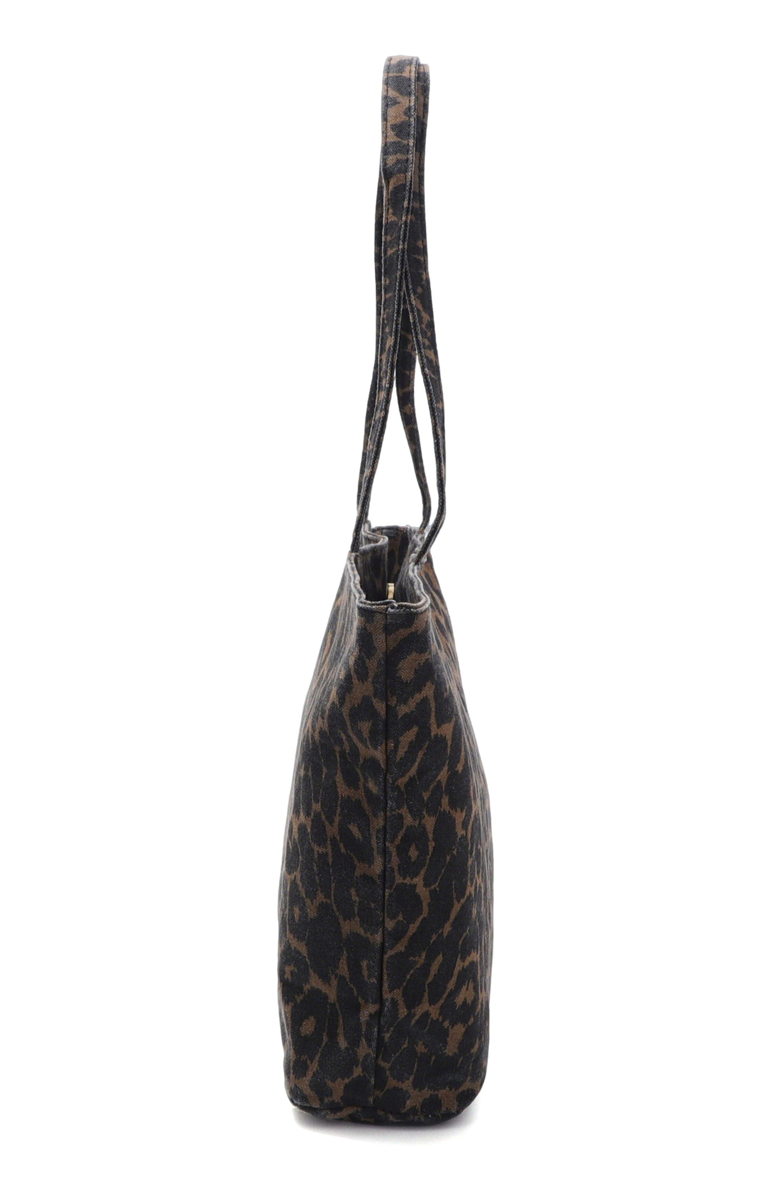 Leopard Print Large Tote Bag, Alternate, color, BROWN