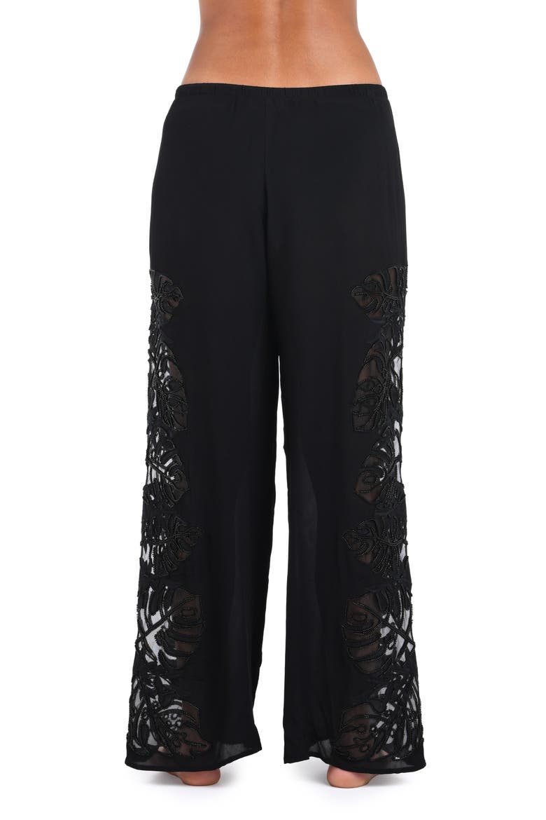 Geraldine Monstera Cover-Up Wide Leg Pants, Alternate, color, BLACK
