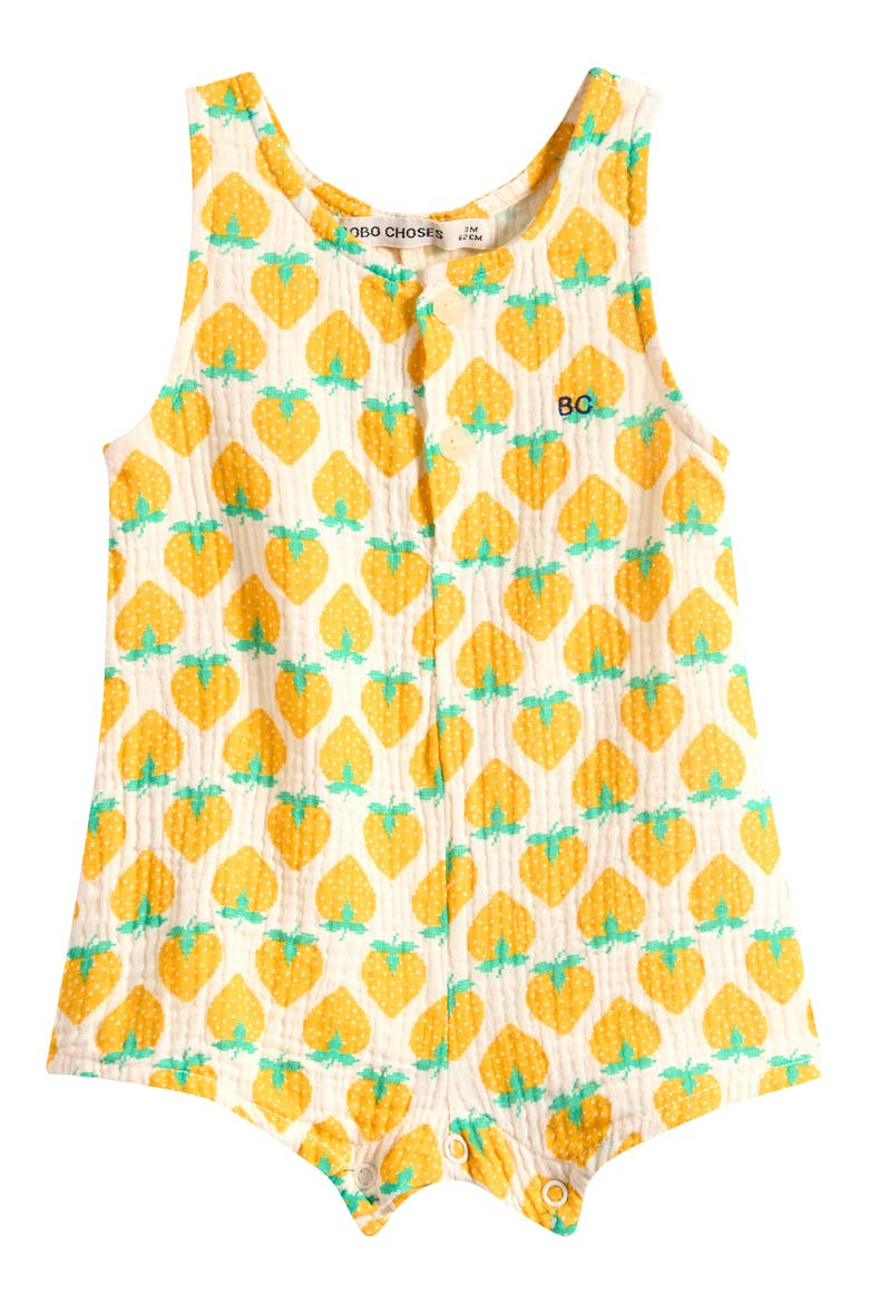 Strawberry Print Playsuit, Main, color, WHITE