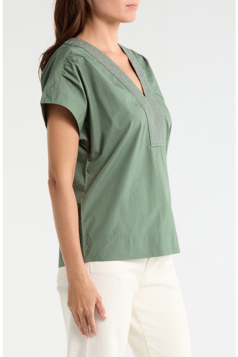 Oceana Isle Embroidered Cotton Popover Top, Alternate, color, DARK JADE
