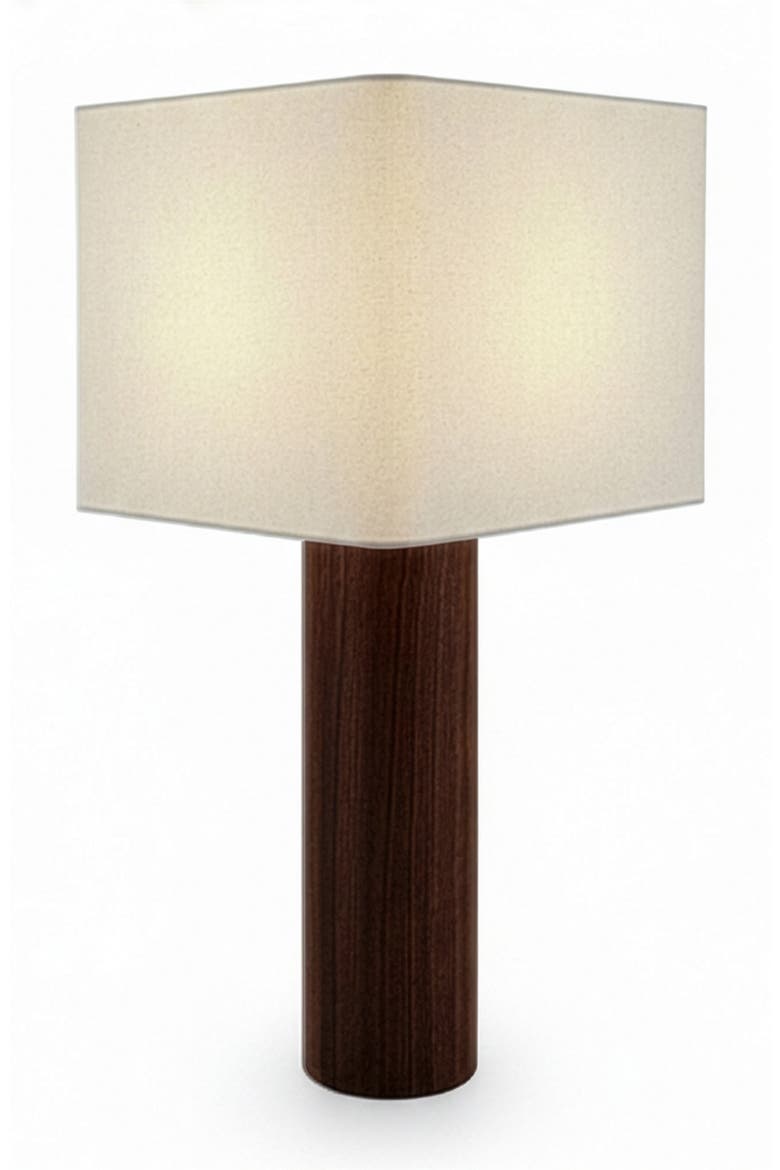 Koa 20" LED Table Lamp with Solid Walnut Wood Base and Triangle Cotton Shade, Main, color, Walnut