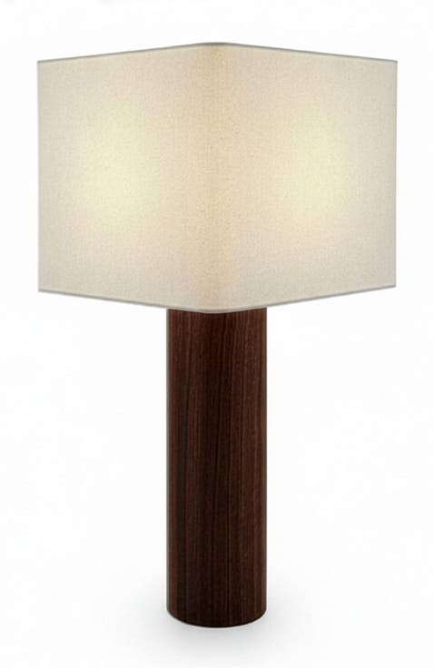 Koa 20" LED Table Lamp with Solid Walnut Wood Base and Triangle Cotton Shade